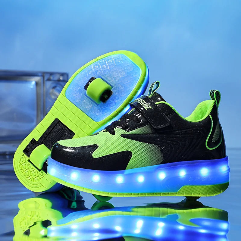 Two-Wheel LED Roller Skate Shoes for Kids – Boys & Girls Luminous Sneakers with USB Charging