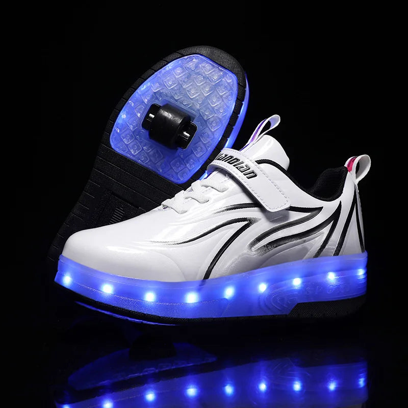 Two-Wheel LED Roller Skate Shoes for Kids – Boys & Girls Luminous Sneakers with USB Charging