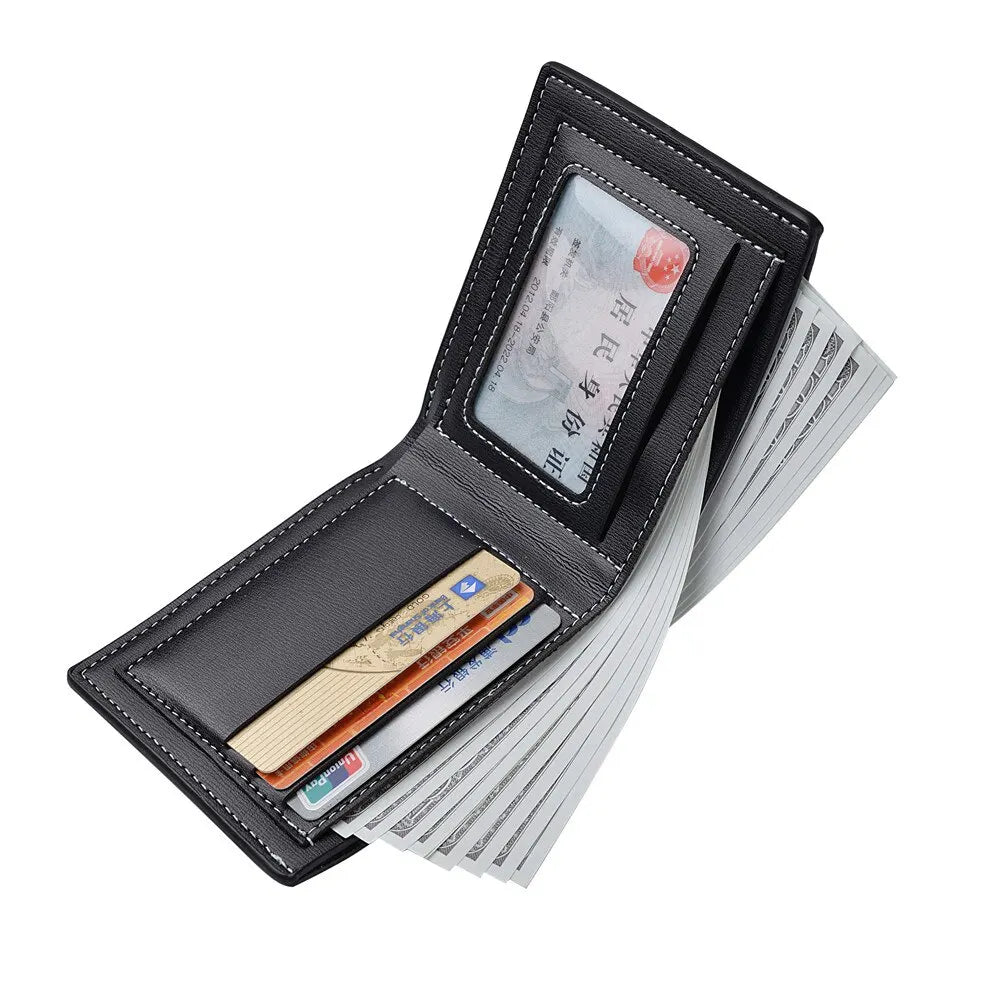 PU Leather Men’s Short Wallet – Thin Folding Credit Card Holder, Compact England Style