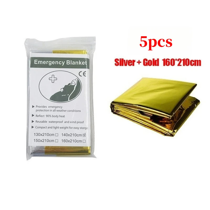 Emergency Thermal Poncho Blanket Lightweight Folding Water Resistant Windproof Sunshade Reusable First Aid Camping Mat Pad Cover