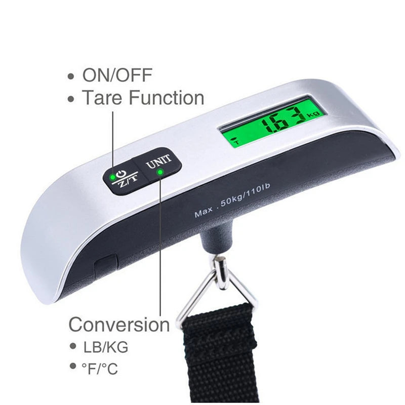 Portable Digital Luggage Scale – 110lb/50kg Electronic Hanging Suitcase Travel Weight Tool with LCD Display