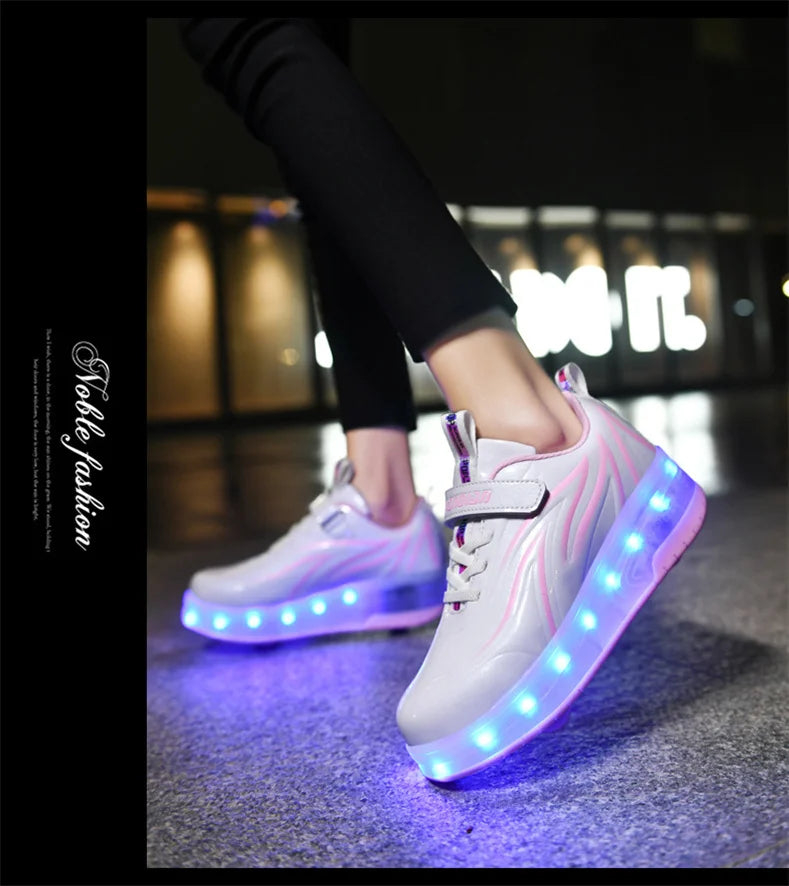 Two-Wheel LED Roller Skate Shoes for Kids – Boys & Girls Luminous Sneakers with USB Charging