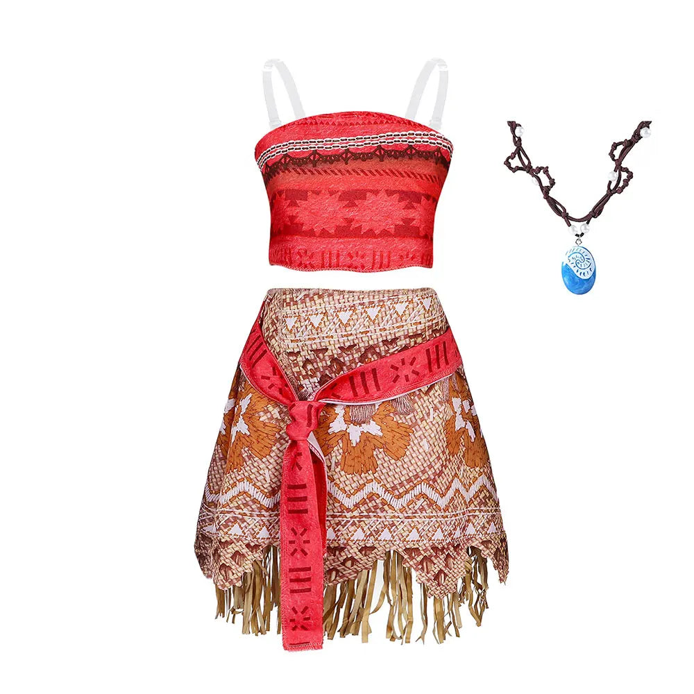 Ocean Adventure Moana Costume for Girls – Two-Piece Polynesian Style Dress Up for Halloween & Role Play