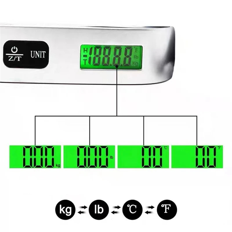 Portable Digital Luggage Scale – 110lb/50kg Electronic Hanging Suitcase Travel Weight Tool with LCD Display