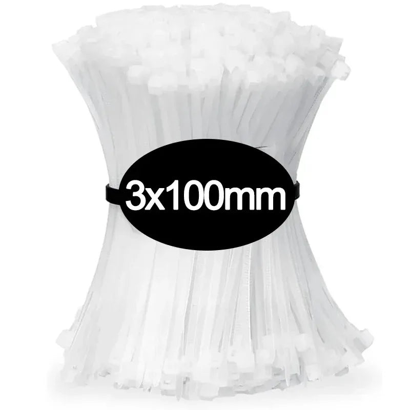 100PCS Nylon Cable Zip Ties – Self-Locking Fastening Straps (Black/White)