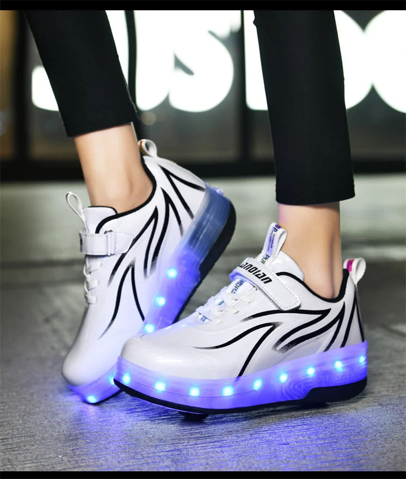 Two-Wheel LED Roller Skate Shoes for Kids – Boys & Girls Luminous Sneakers with USB Charging