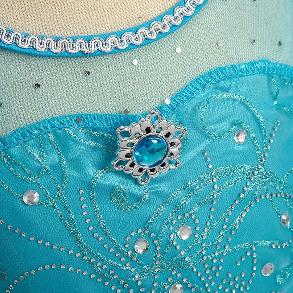Girls Snow Queen Princess Dress – Elsa-Inspired Costume with Long Cloak for Halloween & Dress Up