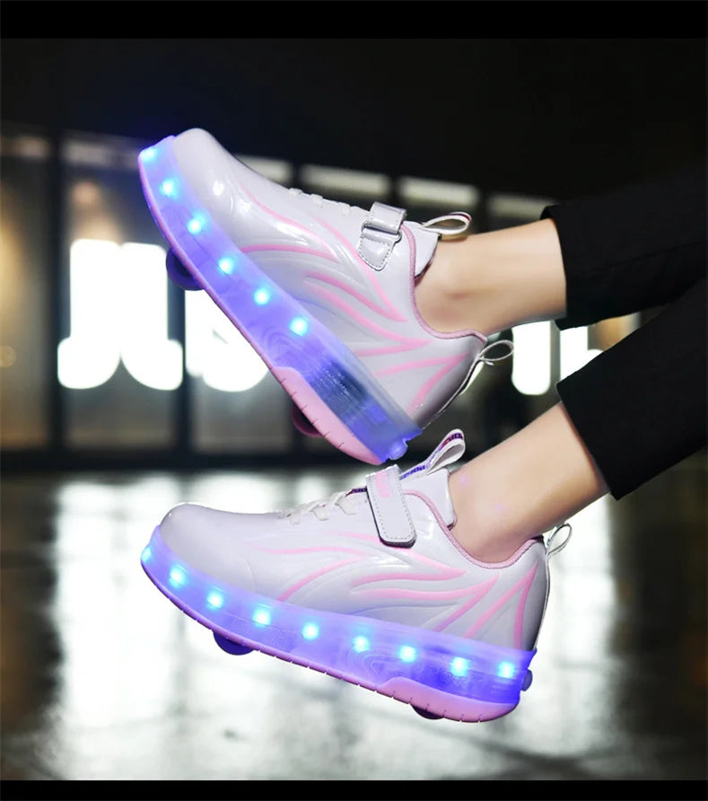 Two-Wheel LED Roller Skate Shoes for Kids – Boys & Girls Luminous Sneakers with USB Charging