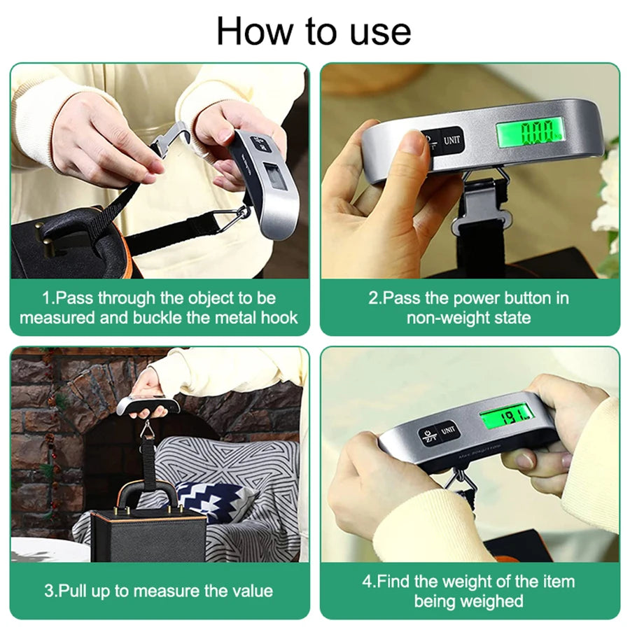 Portable Digital Luggage Scale – 110lb/50kg Electronic Hanging Suitcase Travel Weight Tool with LCD Display