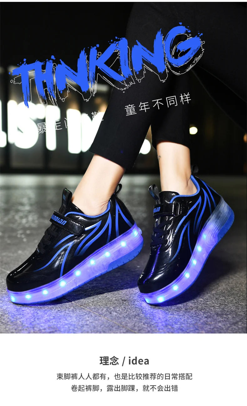 Two-Wheel LED Roller Skate Shoes for Kids – Boys & Girls Luminous Sneakers with USB Charging