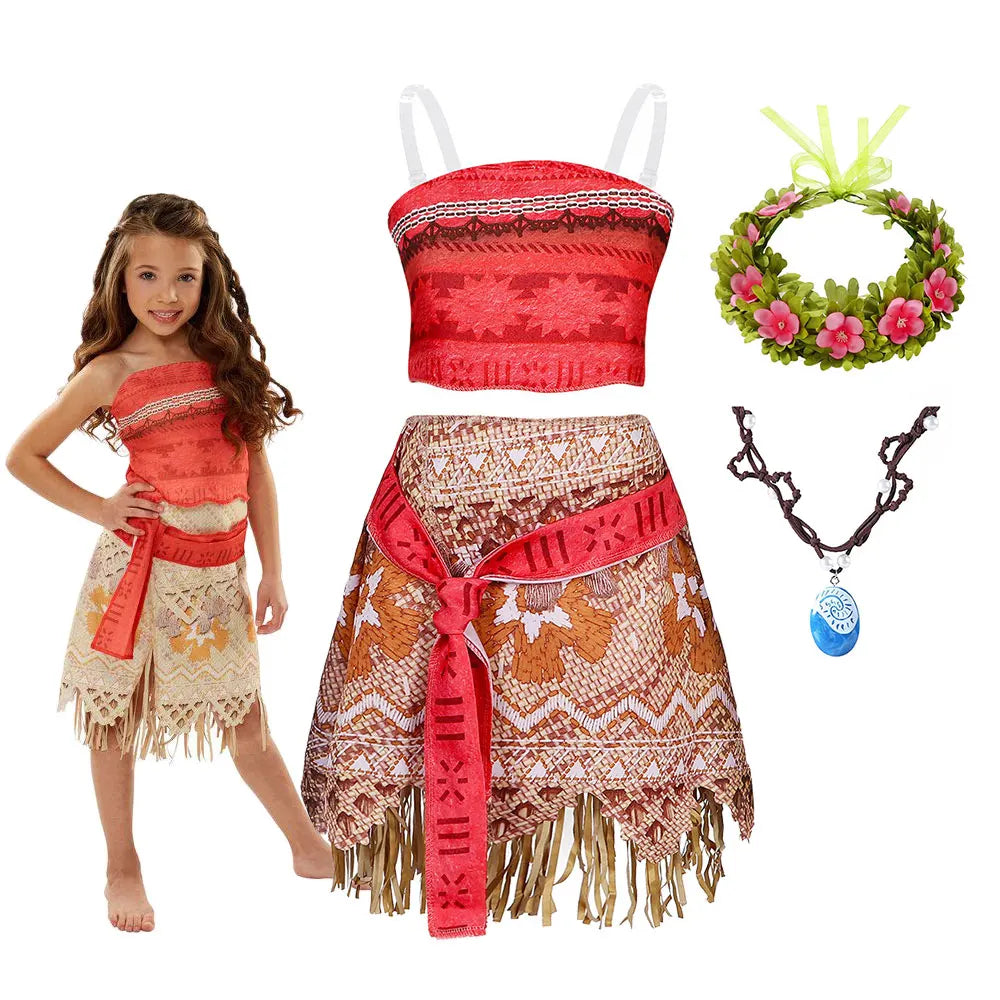 Ocean Adventure Moana Costume for Girls – Two-Piece Polynesian Style Dress Up for Halloween & Role Play