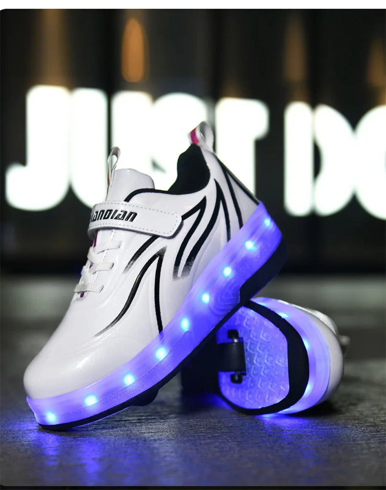 Two-Wheel LED Roller Skate Shoes for Kids – Boys & Girls Luminous Sneakers with USB Charging