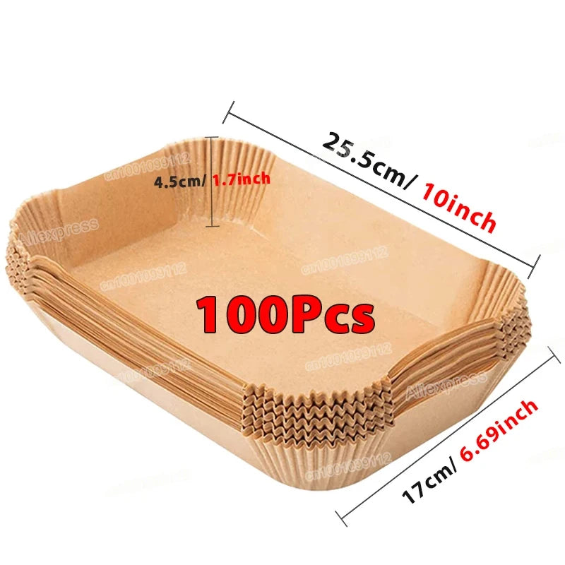 Air Fryer Disposable Paper Liners (50/100 Pack) | Non-Stick, No-Mess Cleanup for Easy Cooking
