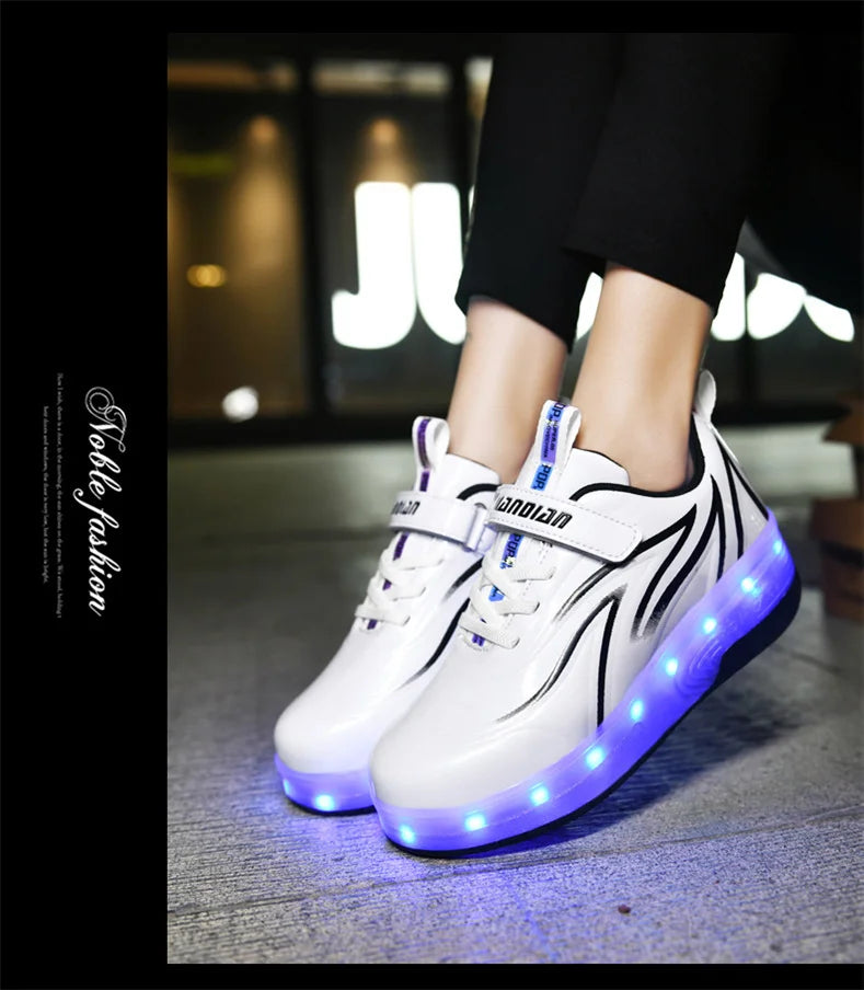 Two-Wheel LED Roller Skate Shoes for Kids – Boys & Girls Luminous Sneakers with USB Charging