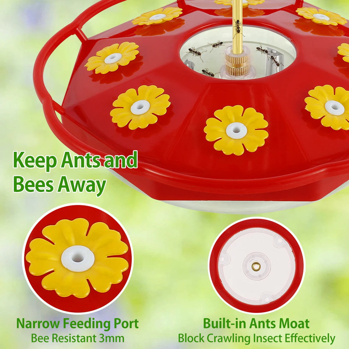 Hummingbird Feeder Hanging – 8-Port Floral Design, Ant & Bee Proof, Easy Clean
