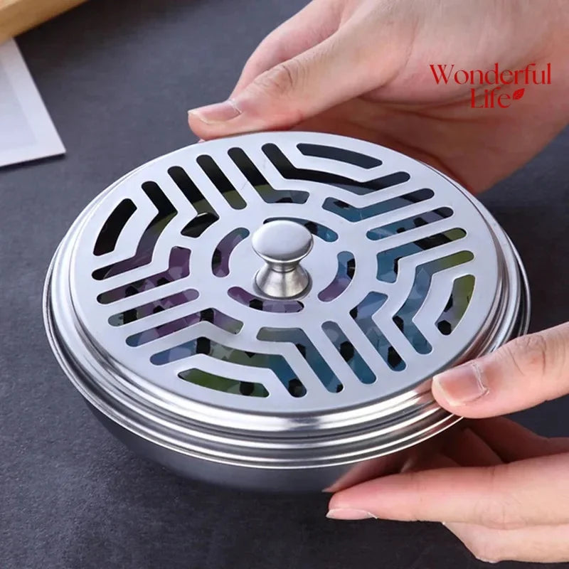 Mosquito Coil Holder with Lid – Metal Incense Burner Tray for Outdoor & Indoor Use (Ash Catcher + Safe Cover)