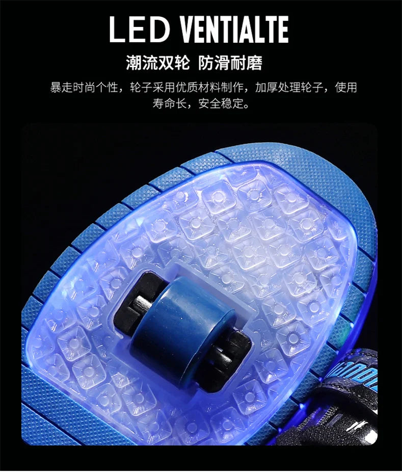 Two-Wheel LED Roller Skate Shoes for Kids – Boys & Girls Luminous Sneakers with USB Charging