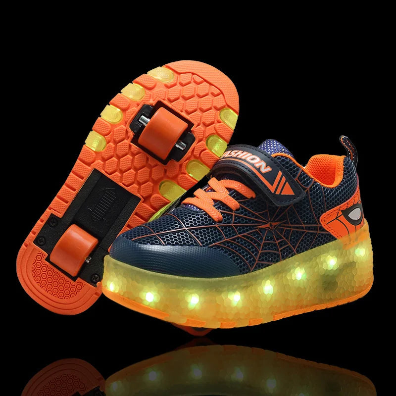 Two-Wheel LED Roller Skate Shoes for Kids – Boys & Girls Luminous Sneakers with USB Charging