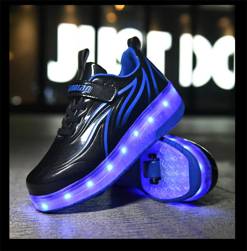 Two-Wheel LED Roller Skate Shoes for Kids – Boys & Girls Luminous Sneakers with USB Charging