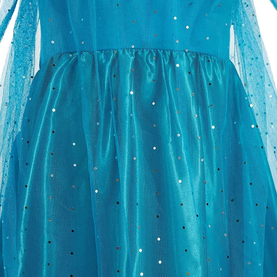 Girls Snow Queen Princess Dress – Elsa-Inspired Costume with Long Cloak for Halloween & Dress Up