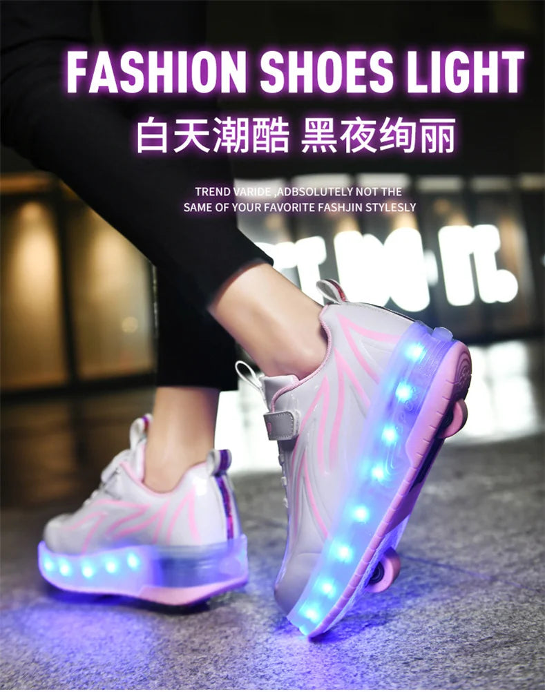 Two-Wheel LED Roller Skate Shoes for Kids – Boys & Girls Luminous Sneakers with USB Charging