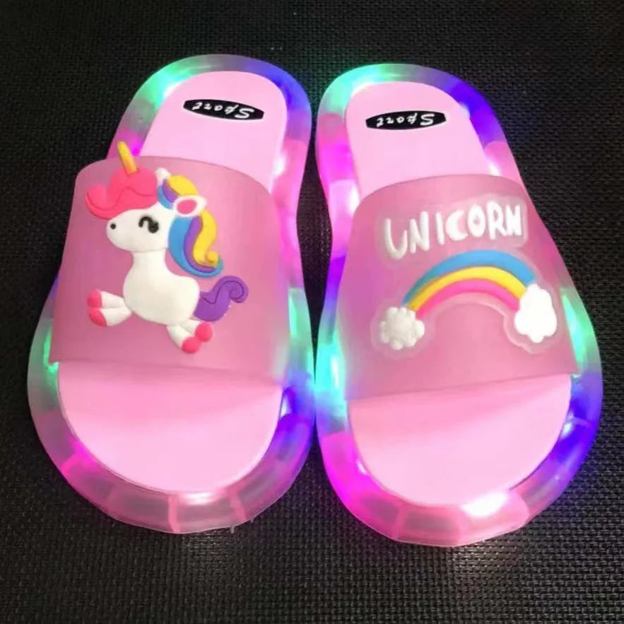 Kids Cartoon Unicorn Slippers – Light-Up Cute Summer Slides for Boys & Girls