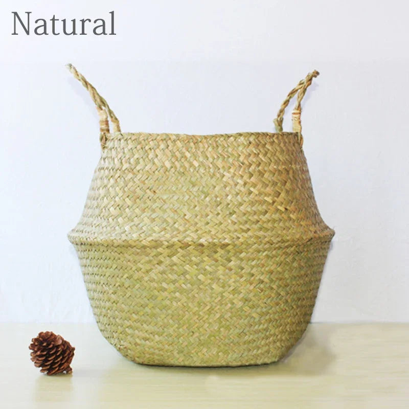 Handmade Straw Weaving Plant Pot Basket – Indoor & Outdoor Decorative Planter Container
