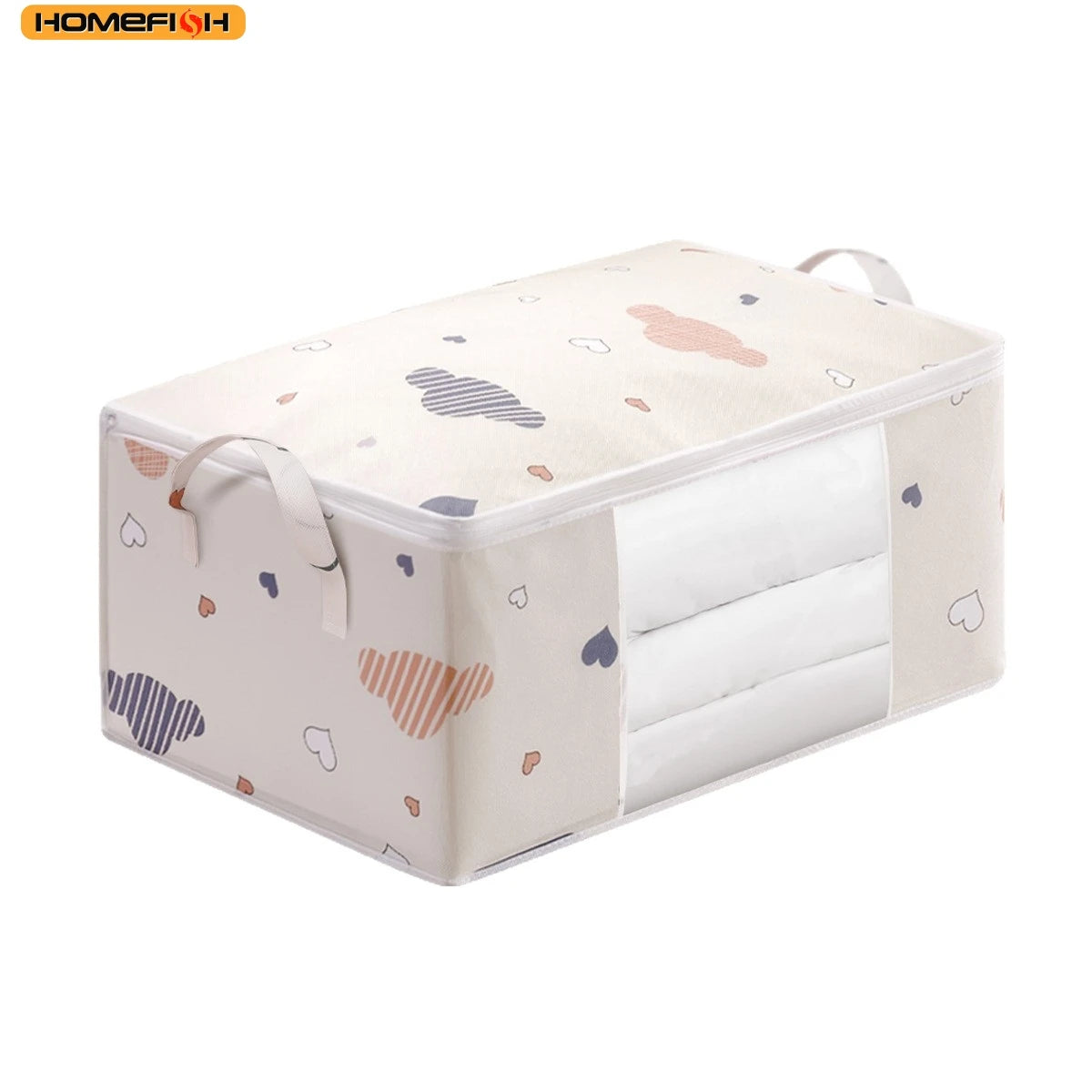 HOMEFISH Large Capacity Foldable Clothes Storage Bag – Reinforced Handle & Sturdy Zipper for Blankets and Bedding