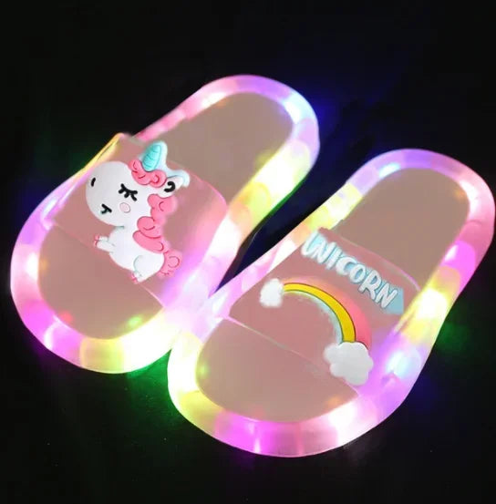 Kids Cartoon Unicorn Slippers – Light-Up Cute Summer Slides for Boys & Girls