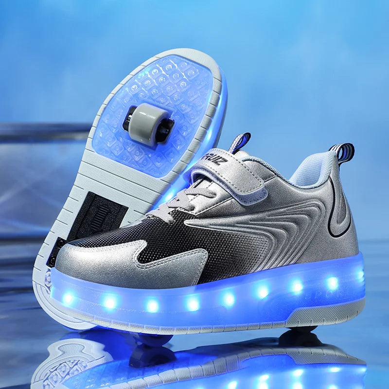 Two-Wheel LED Roller Skate Shoes for Kids – Boys & Girls Luminous Sneakers with USB Charging