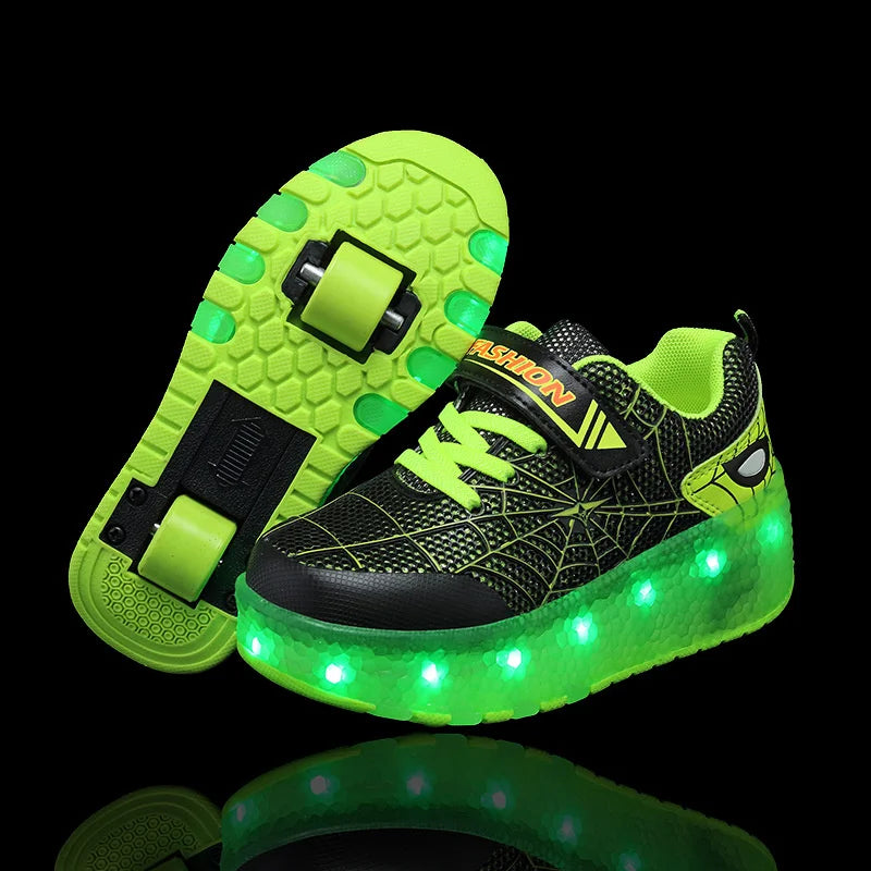 Two-Wheel LED Roller Skate Shoes for Kids – Boys & Girls Luminous Sneakers with USB Charging