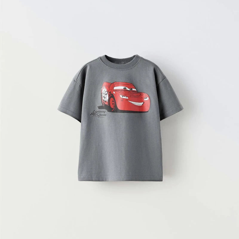 Car Cartoon Tee for Boys – Summer Short Sleeve Casual Kids T-Shirt with Printed Pattern