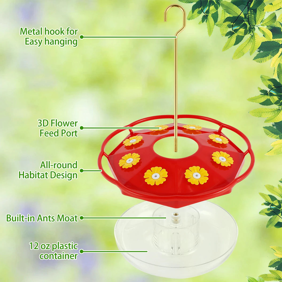 Hummingbird Feeder Hanging – 8-Port Floral Design, Ant & Bee Proof, Easy Clean