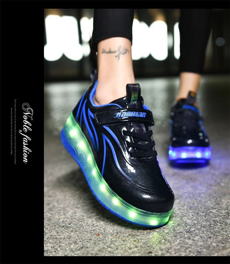 Two-Wheel LED Roller Skate Shoes for Kids – Boys & Girls Luminous Sneakers with USB Charging