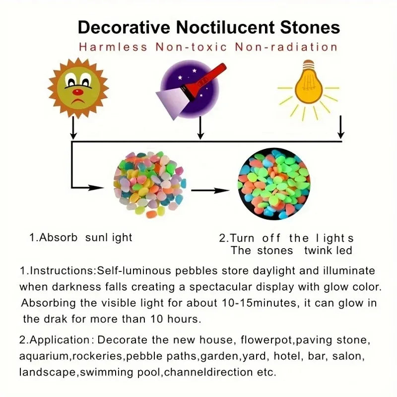 Glow in the Dark Garden Pebbles (100PCS) – Luminous Stones for Walkways, Planters, Patio & Aquarium Decor