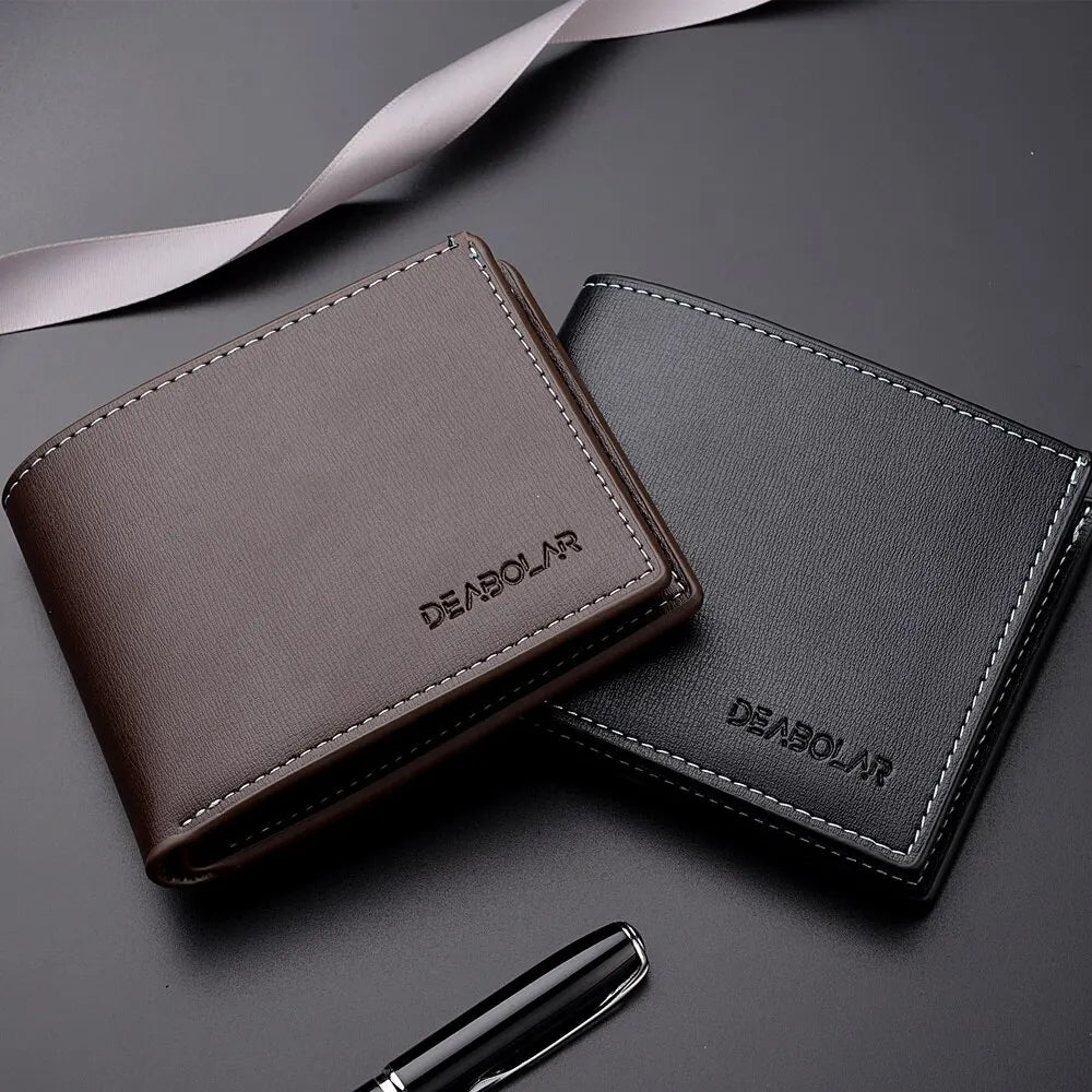 PU Leather Men’s Short Wallet – Thin Folding Credit Card Holder, Compact England Style