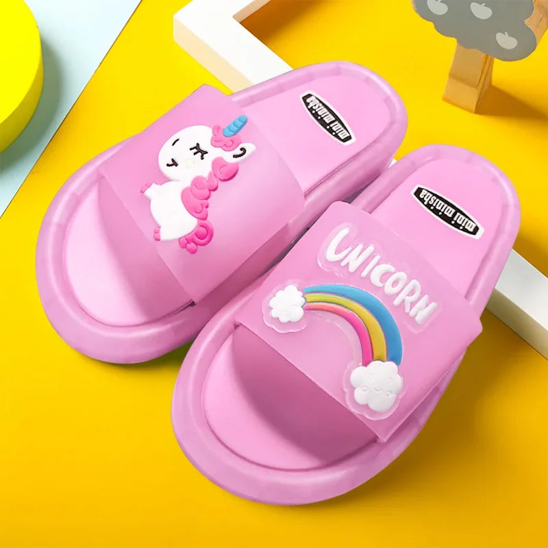 Kids Cartoon Unicorn Slippers – Light-Up Cute Summer Slides for Boys & Girls
