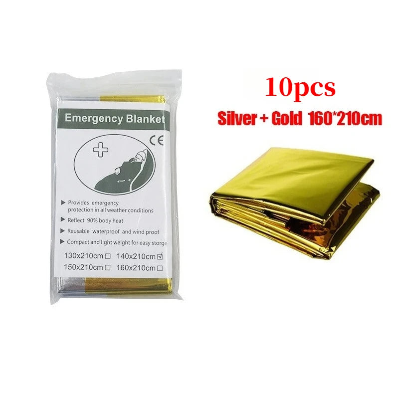 Emergency Thermal Poncho Blanket Lightweight Folding Water Resistant Windproof Sunshade Reusable First Aid Camping Mat Pad Cover
