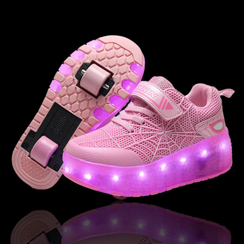 Two-Wheel LED Roller Skate Shoes for Kids – Boys & Girls Luminous Sneakers with USB Charging