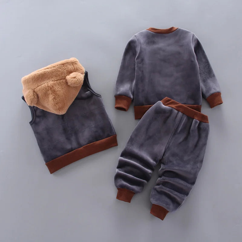 Kids 3-Piece Bear Outfit Set – Cotton Warm Hoodie, Vest & Pants for Boys & Girls (0–4 Years)