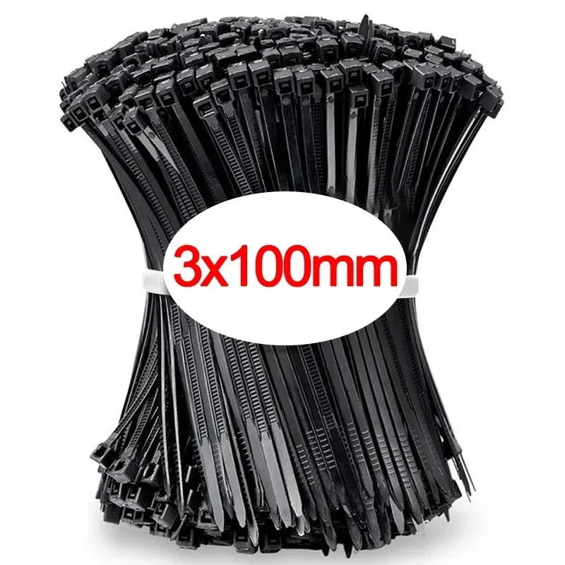 100PCS Nylon Cable Zip Ties – Self-Locking Fastening Straps (Black/White)