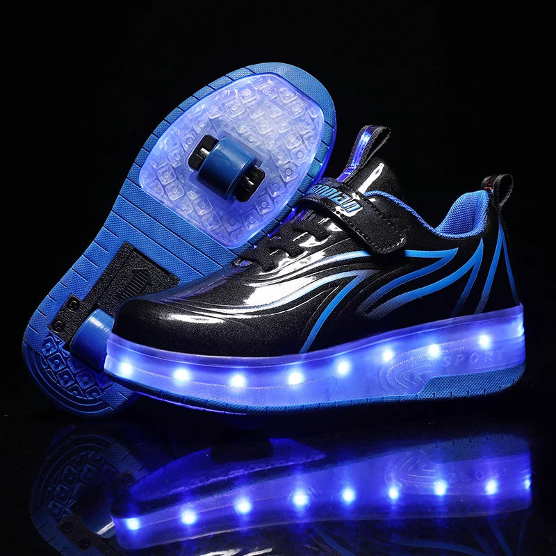 Two-Wheel LED Roller Skate Shoes for Kids – Boys & Girls Luminous Sneakers with USB Charging