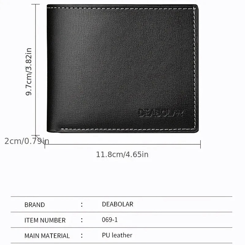 PU Leather Men’s Short Wallet – Thin Folding Credit Card Holder, Compact England Style