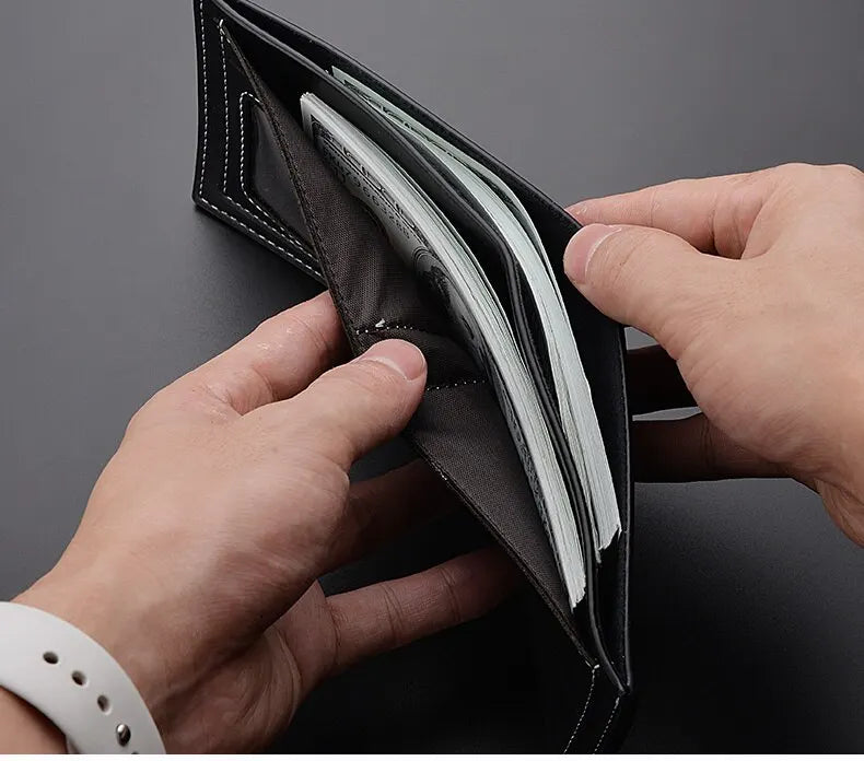PU Leather Men’s Short Wallet – Thin Folding Credit Card Holder, Compact England Style