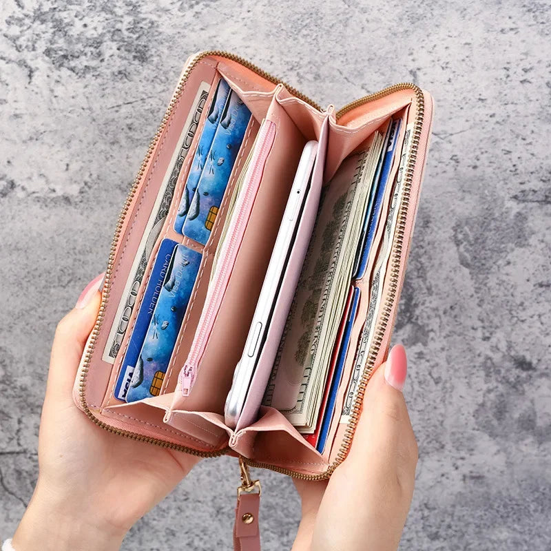 Fashion Zipper Wallet for Women – Long PU Leather Purse, Coin & Card Holder, Stylish Billfold