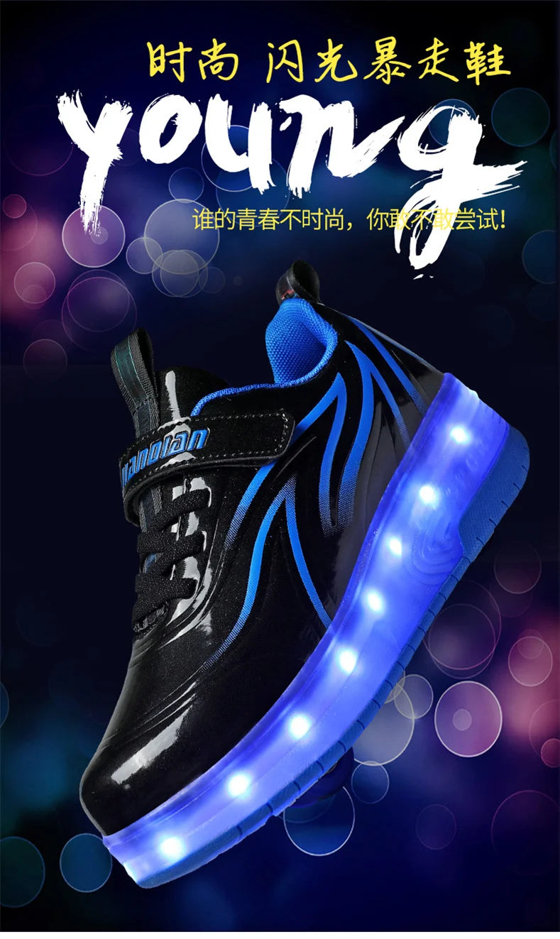 Two-Wheel LED Roller Skate Shoes for Kids – Boys & Girls Luminous Sneakers with USB Charging