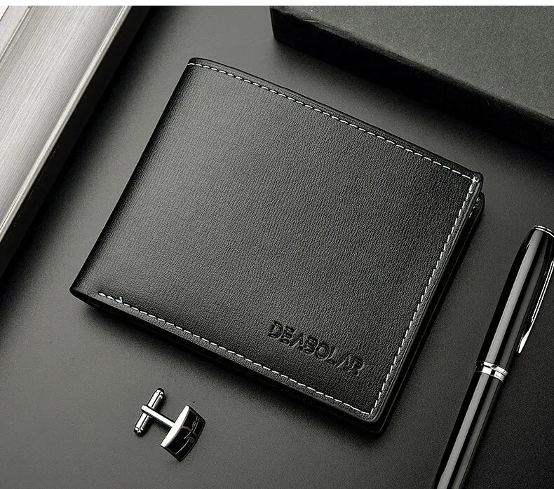 PU Leather Men’s Short Wallet – Thin Folding Credit Card Holder, Compact England Style