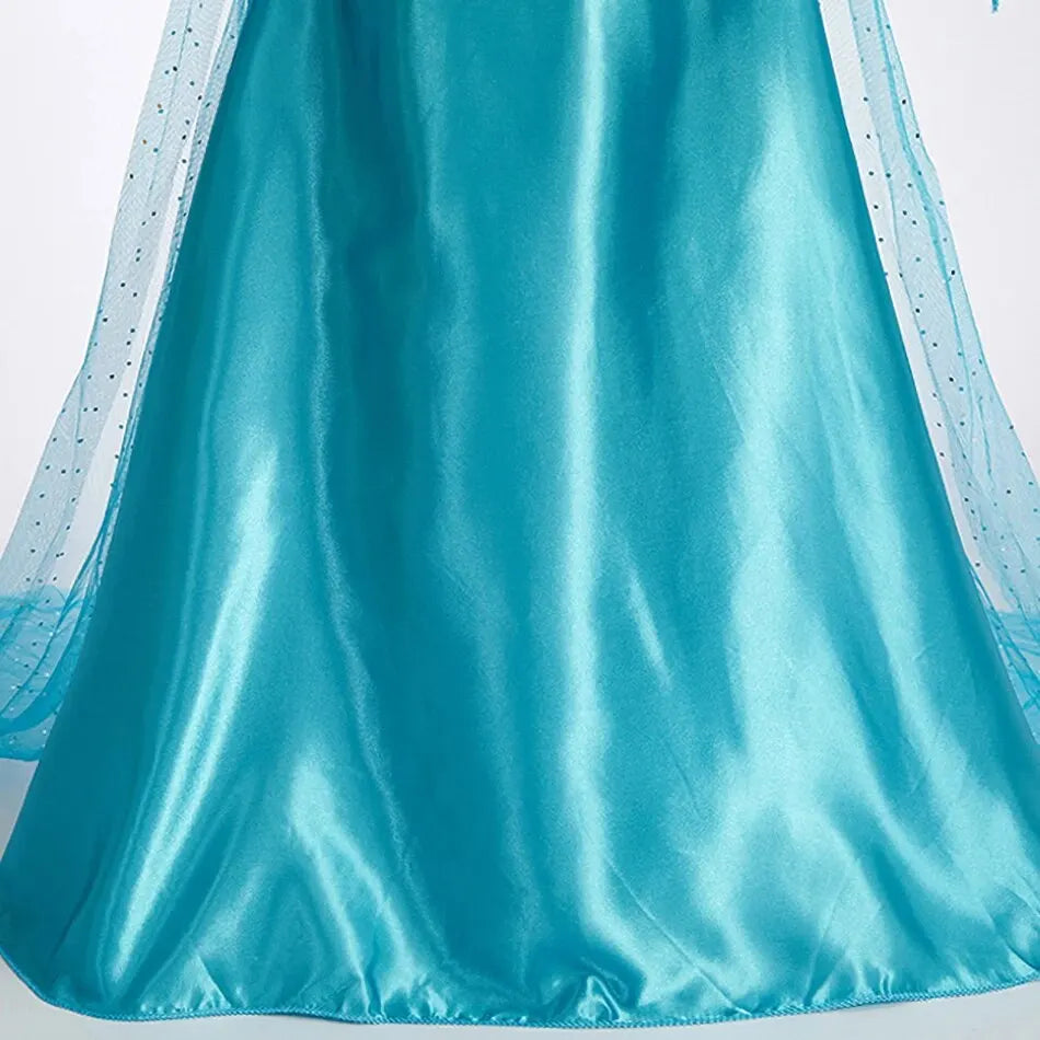 Girls Snow Queen Princess Dress – Elsa-Inspired Costume with Long Cloak for Halloween & Dress Up