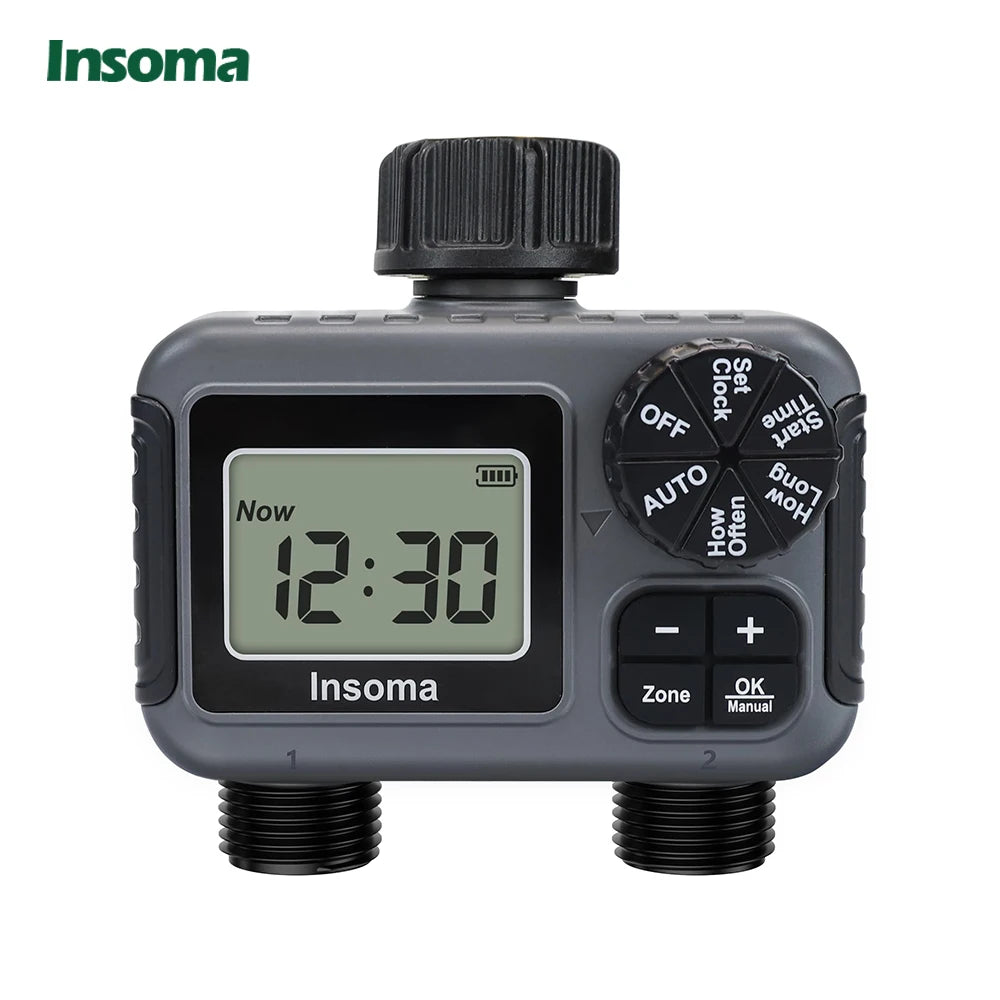 2-Zone Smart Hose Timer – Programmable Sprinkler Controller with Rain Delay, Auto/Manual Modes (Water-Saving Irrigation System)