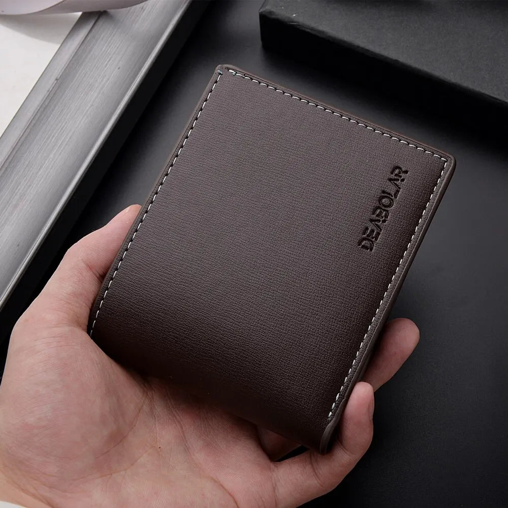 PU Leather Men’s Short Wallet – Thin Folding Credit Card Holder, Compact England Style